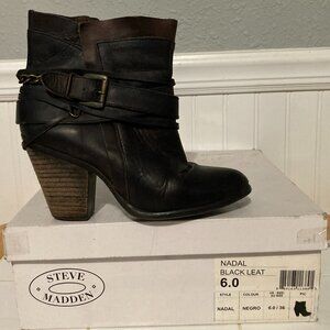 Steve Madden NADAL Black & Brown Leather Ankle Boots  size 6/36